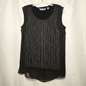 Simply Vera Vera Wang Womens Sheer Over Sequin Layer Sleeveless Top Blouse M